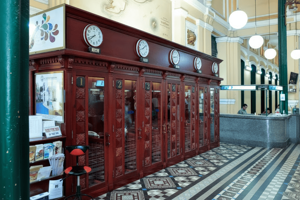 The vintage wooden telephone booths at the Saigon Central Post Office offer a charming glimpse into the past